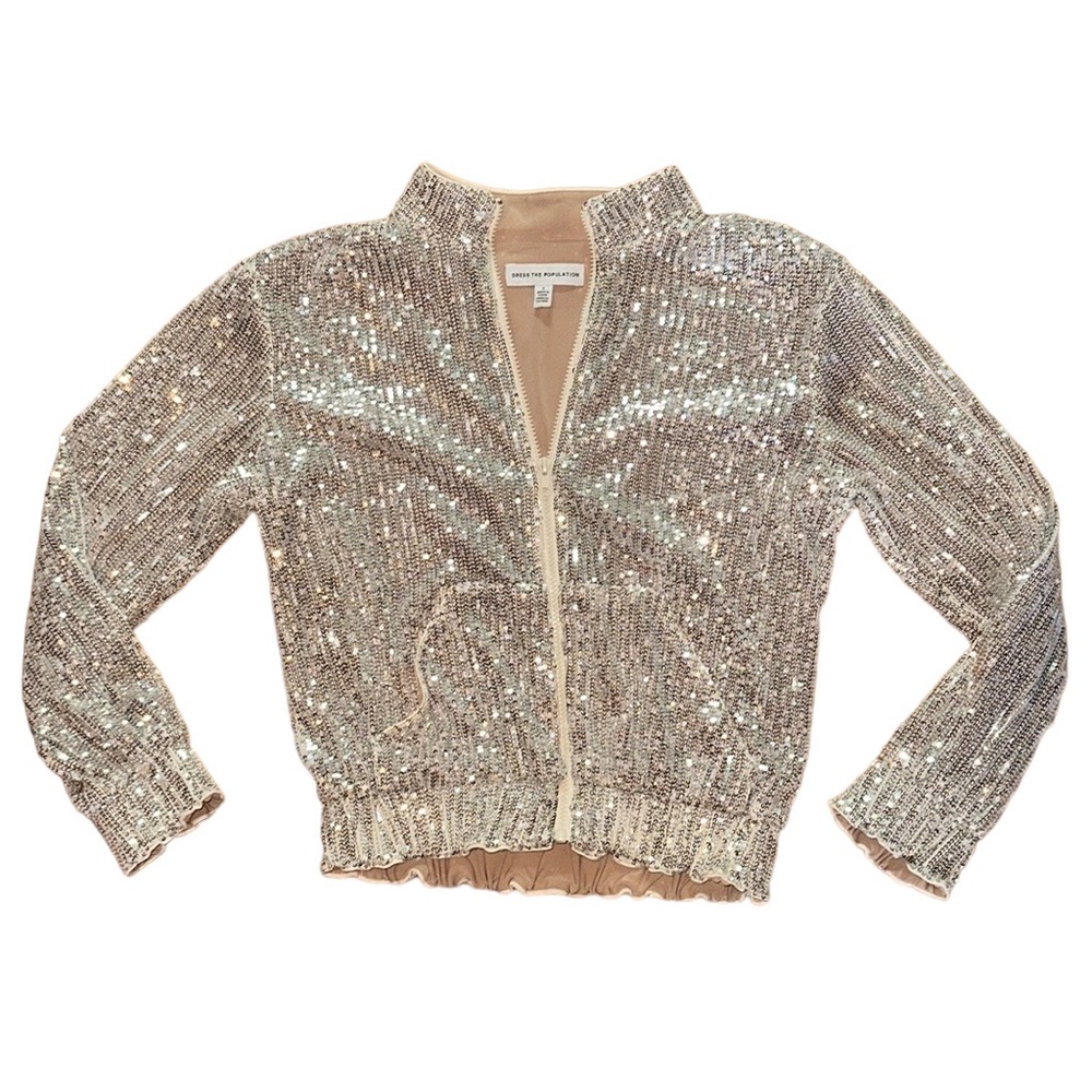 Dress the Population Sequin Bomber Jacket NWOT